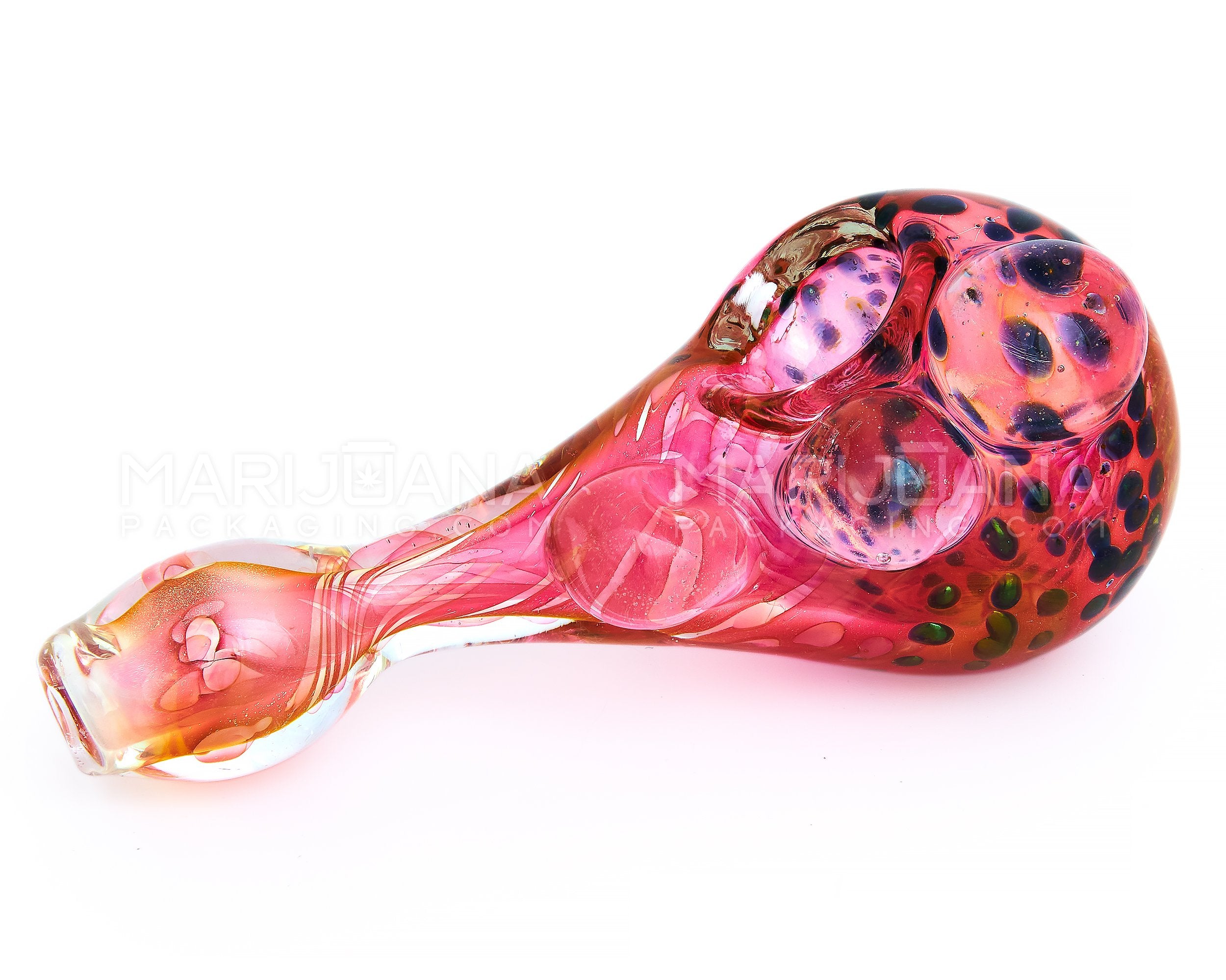 Speckled & Mixed Fumed Spoon Hand Pipe w/ Flower & Triple Knockers | 5in Long - Glass - Assorted - 5