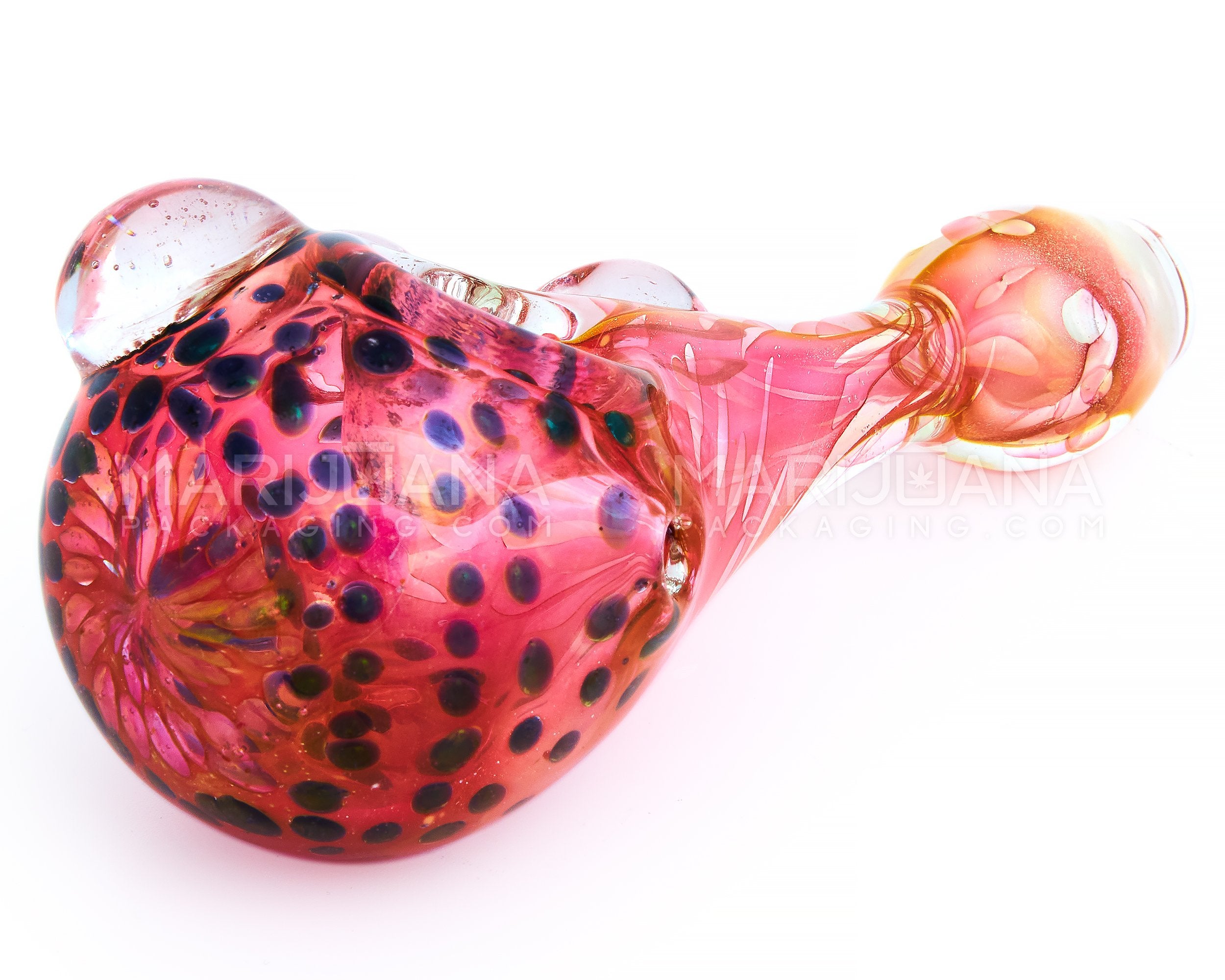 Speckled & Mixed Fumed Spoon Hand Pipe w/ Flower & Triple Knockers | 5in Long - Glass - Assorted - 3