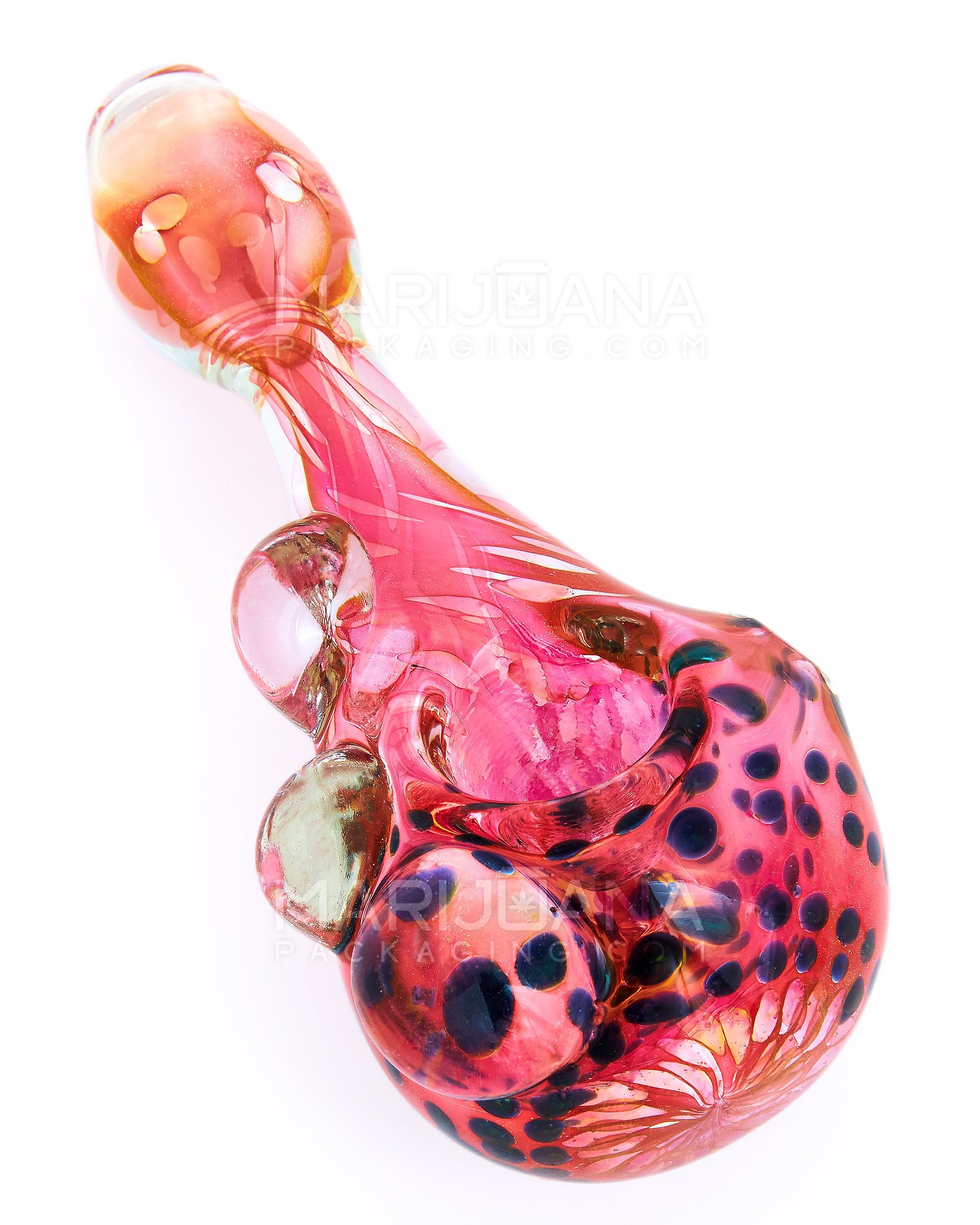 Speckled & Mixed Fumed Spoon Hand Pipe w/ Flower & Triple Knockers | 5in Long - Glass - Assorted - 1