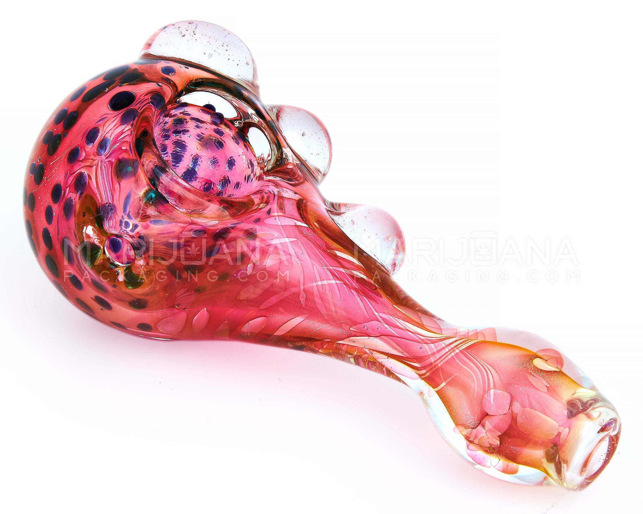 Speckled & Mixed Fumed Spoon Hand Pipe w/ Flower & Triple Knockers | 5in Long - Glass - Assorted - 4