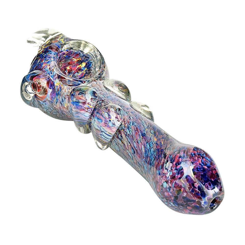 Frit Hooked Spoon Hand Pipe w/ Multi Knockers | 5.5in Long - Glass - Assorted - 7