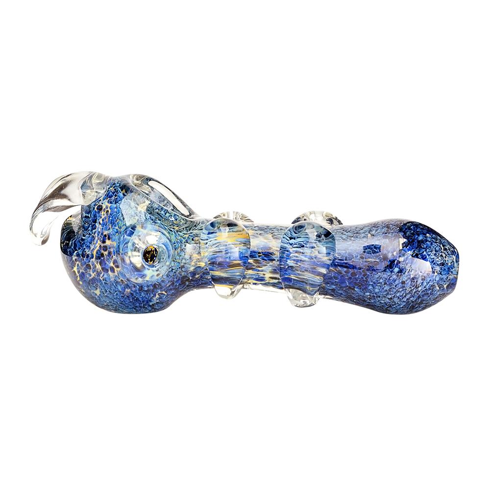 Frit Hooked Spoon Hand Pipe w/ Multi Knockers | 5.5in Long - Glass - Assorted - 5