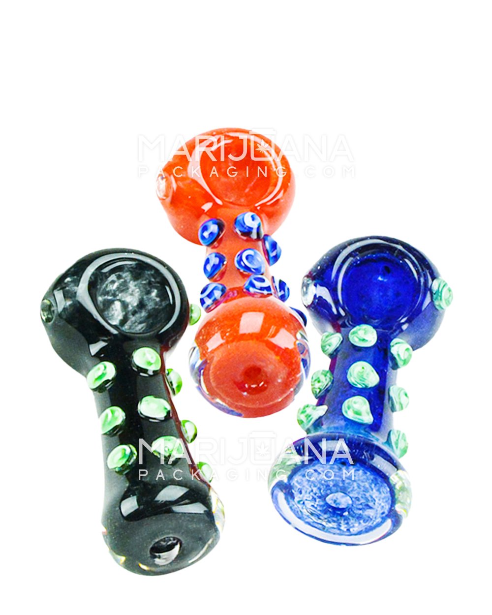 Frit Spoon Hand Pipe w/ Multi Knockers | 3.5in Long - Glass - Assorted - 1