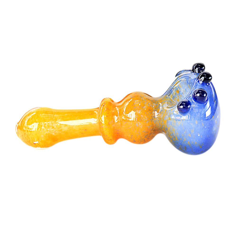 Frit Ringed Bulged Spoon Hand Pipe w/ Multi Knockers | 4.5in Long - Glass - Assorted - 3