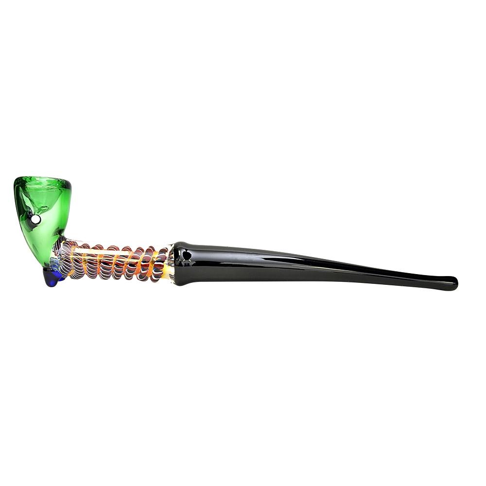 Ribboned Spiral Sherlock Hand Pipe | 9in Long - Glass - Assorted - 5