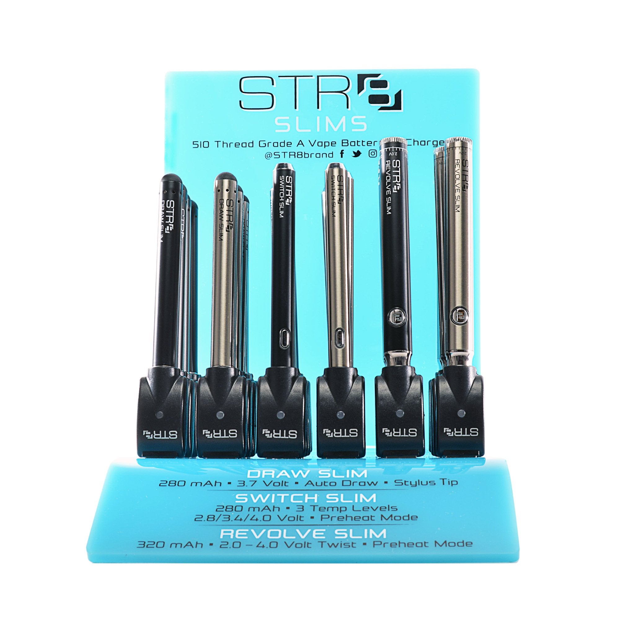 STR8 | 'Retail Display' Slim Batteries | Draw/Switch/Revolve - Black & Silver - 24 Count - 2