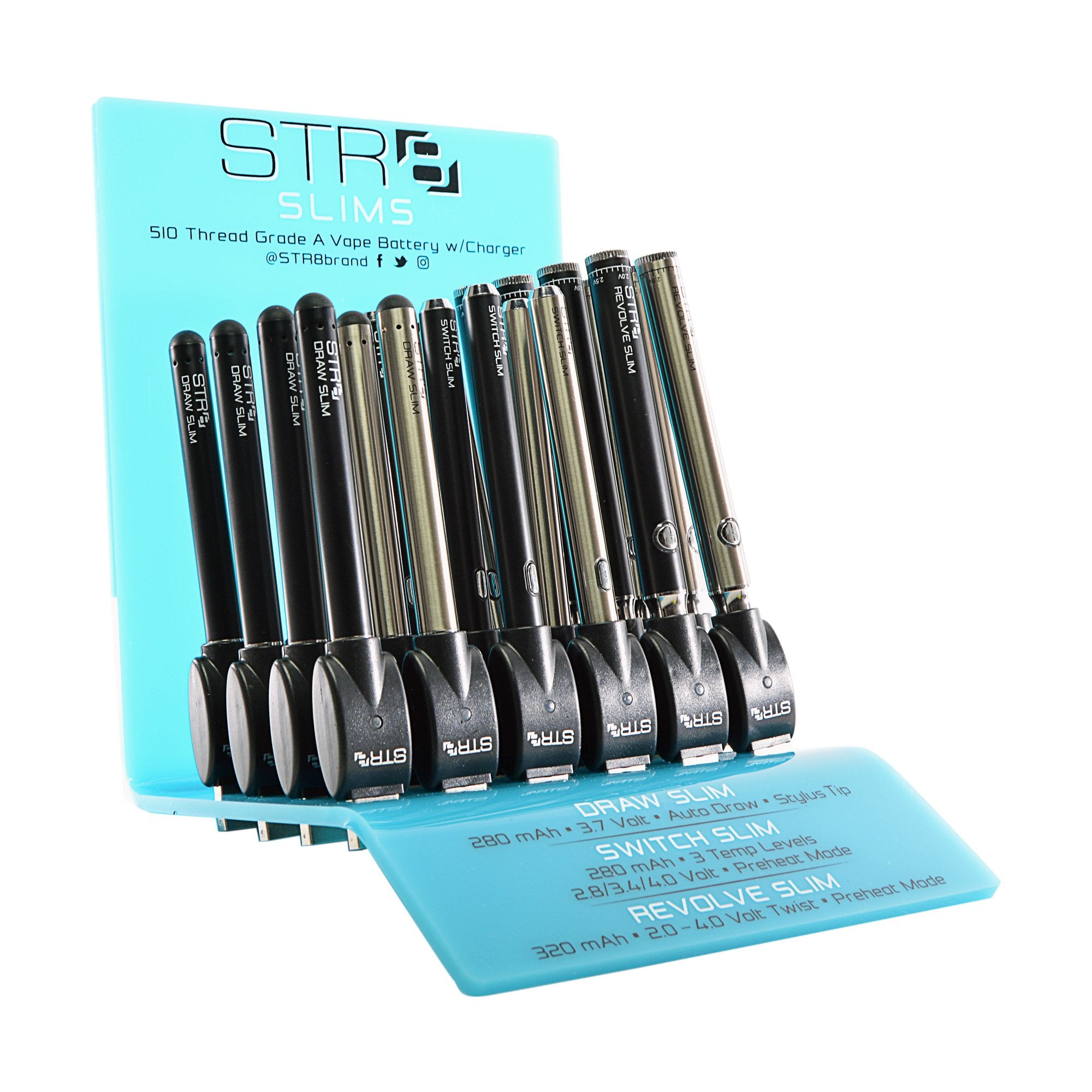 STR8 | 'Retail Display' Slim Batteries | Draw/Switch/Revolve - Black & Silver - 24 Count - 1