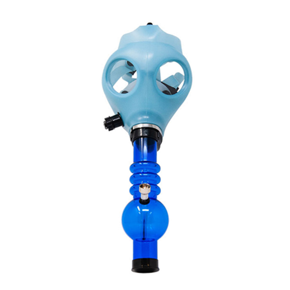 Glow-in-the-Dark | Gas Mask Acrylic Water Pipe | 8in Tall - Grommet Bowl - Blue - 1
