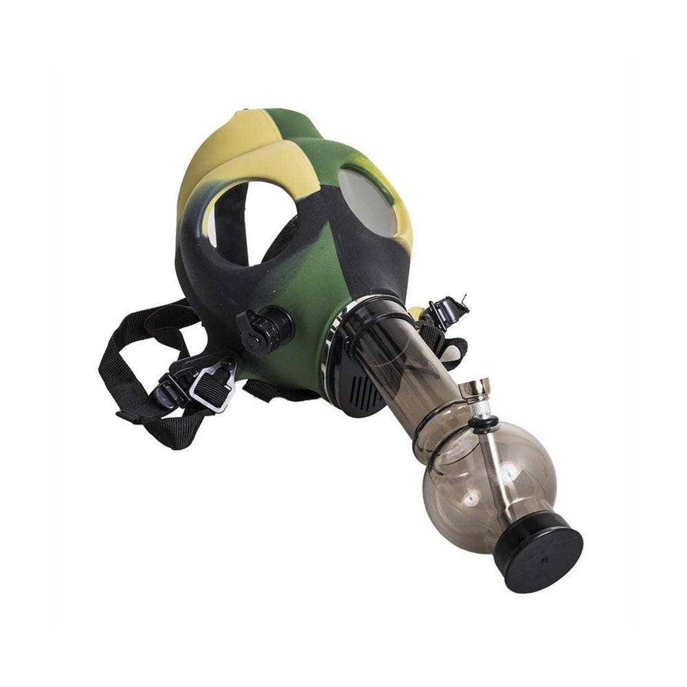 Gas Mask Acrylic Water Pipe | 8.5in Tall - Grommet Bowl - Camo - 2