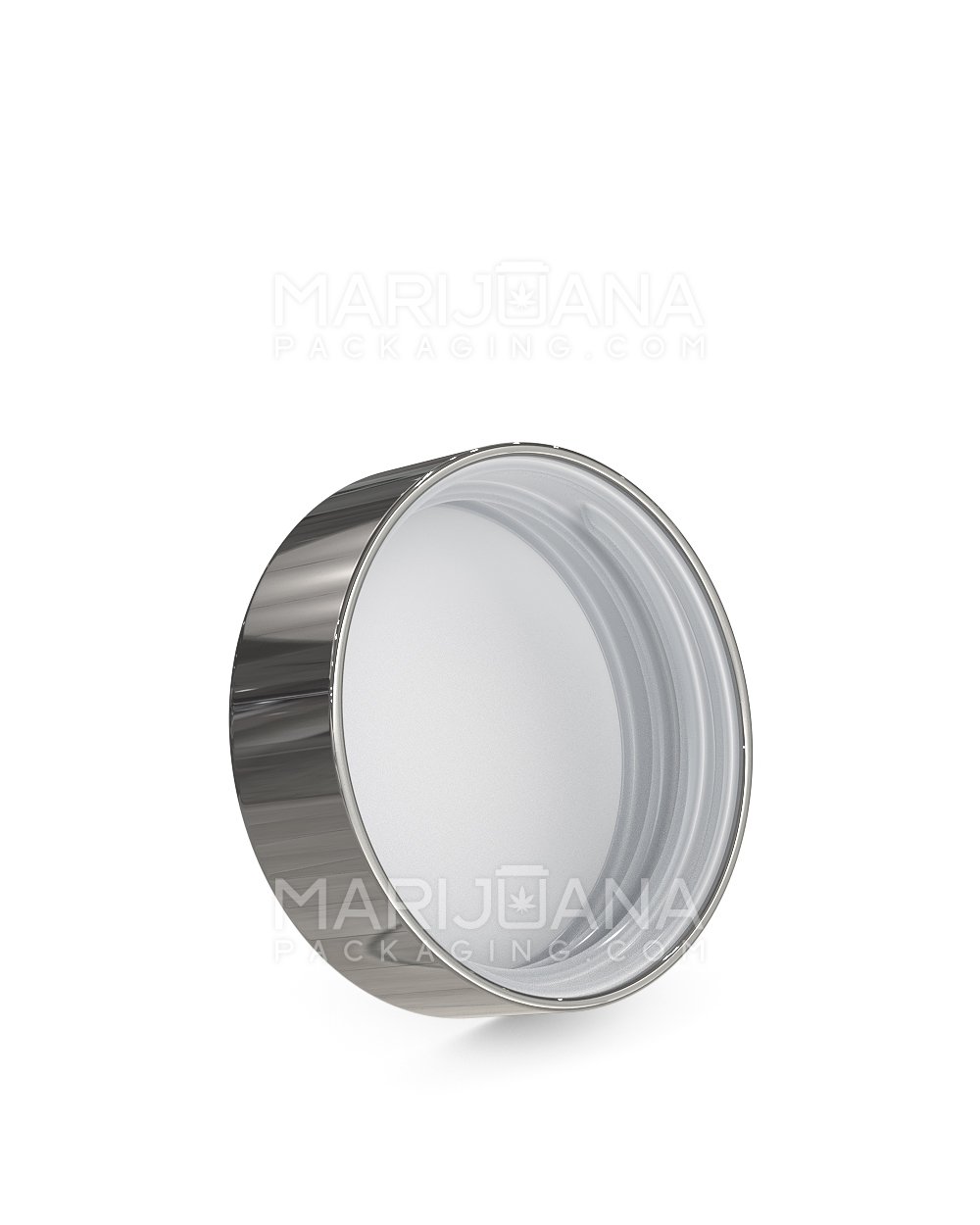 Child Resistant | Flat Push Down & Turn Plastic Caps w/ Foam Liner | 53mm - Glossy Silver - 120 Count - 2