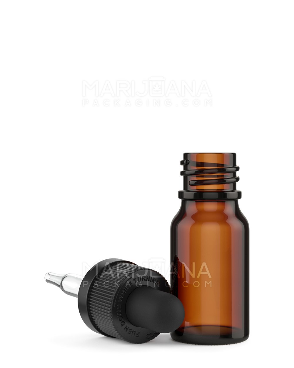 Child Resistant | Glass Tincture Bottles w/ Black Ribbed Dropper Cap | 10mL - Amber - 120 Count - 6