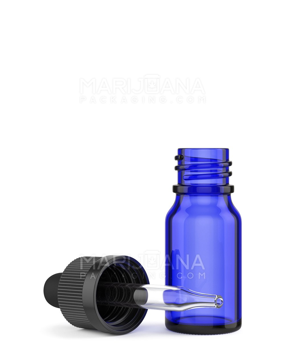 Child Resistant Glass Tincture Bottles w/ Ribbed Black Droper Cap | 10mL - Blue | Sample - 1