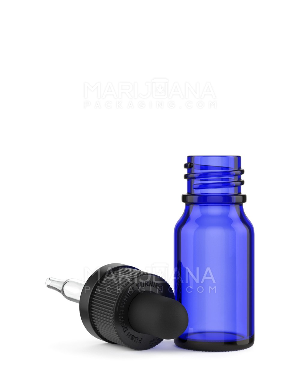 Child Resistant | Glass Tincture Bottles w/ Black Ribbed Dropper Cap | 10mL - Blue - 120 Count - 6