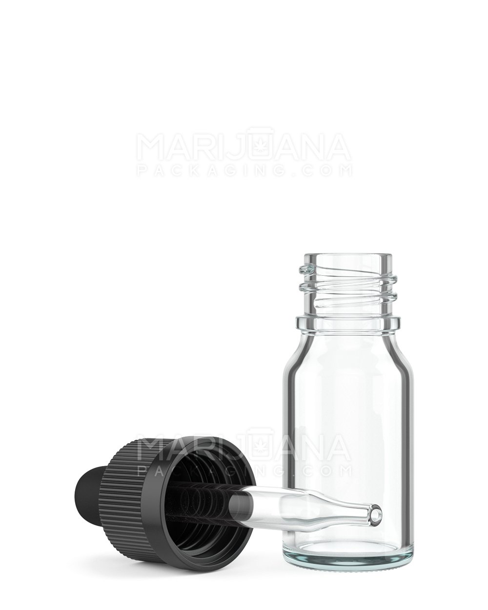 Child Resistant | Glass Tincture Bottles w/ Black Ribbed Dropper Cap | 10mL - Clear - 120 Count - 1