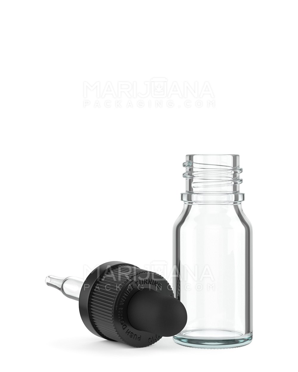Child Resistant | Glass Tincture Bottles w/ Black Ribbed Dropper Cap | 10mL - Clear - 120 Count - 6