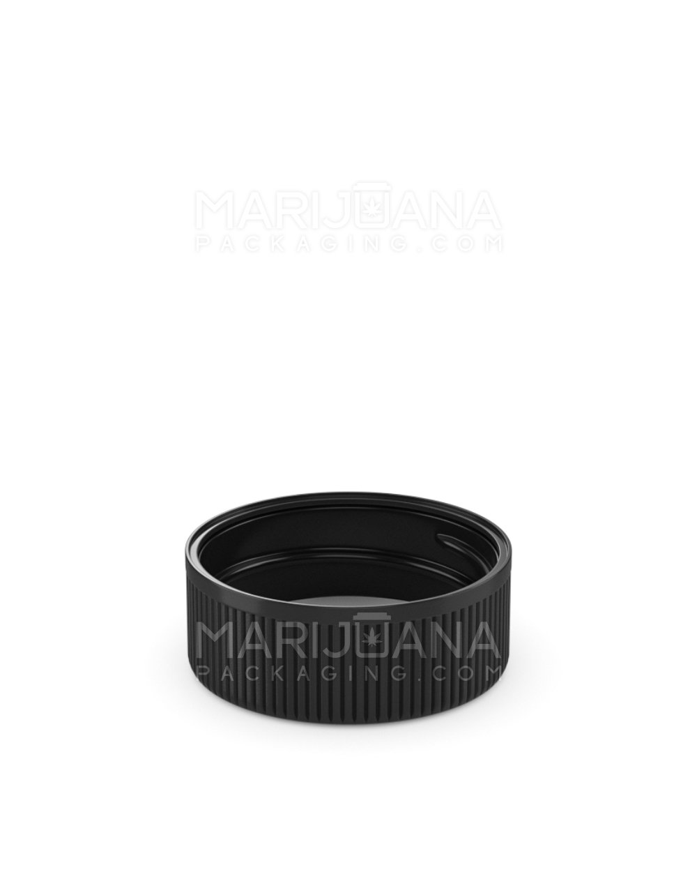 Child Resistant | Ribbed Push Down and Turn Plastic Caps w/ Text & Foam Liner | 38mm - Semi Gloss Black - 84 Count - 4