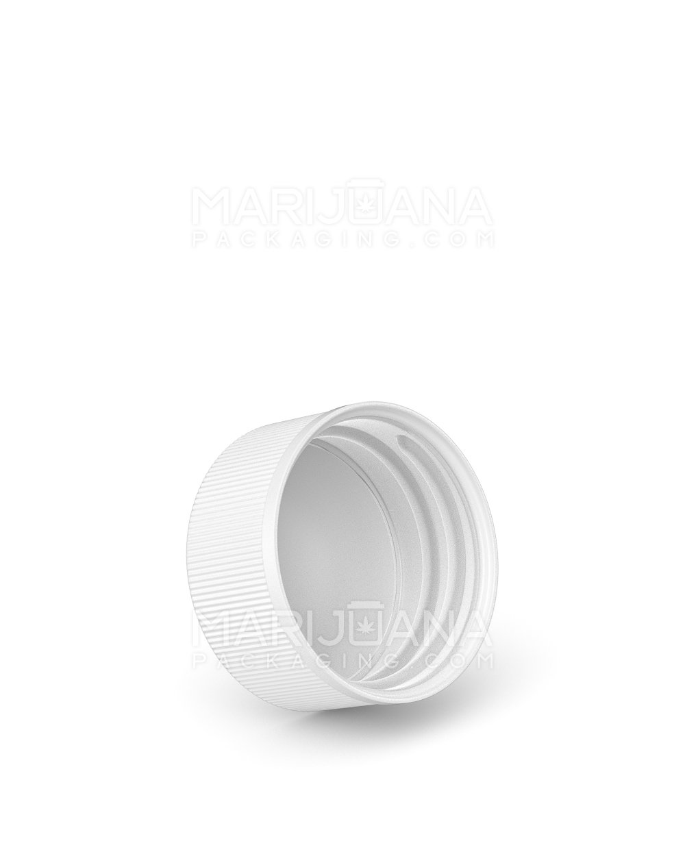 Child Resistant | Ribbed Push Down & Turn Plastic Caps w/ Text & Foam Liner | 28mm - Semi Gloss White - 504 Count - 2