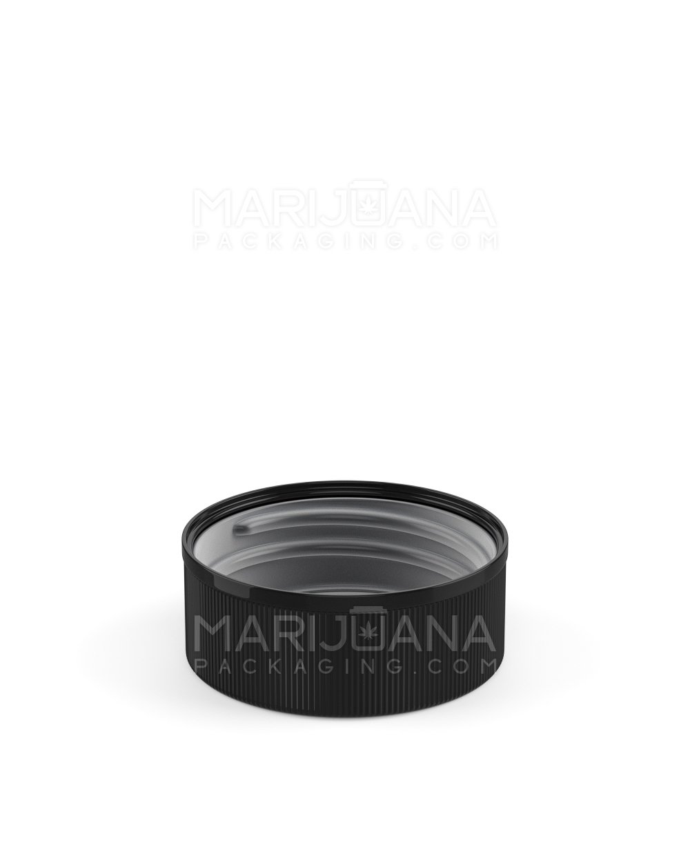 Child Resistant | Ribbed Push Down & Turn Plastic Caps w/ Text & Foam Liner | 38mm - Semi Gloss Black - 320 Count - 4