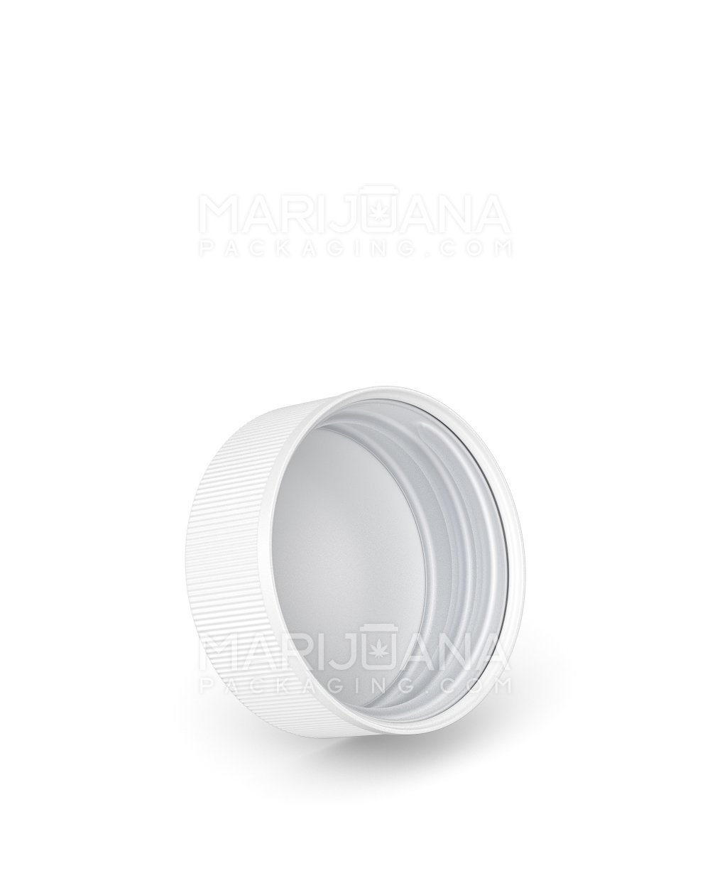 Child Resistant | Ribbed Push Down & Turn Plastic Caps w/ Text & Foam Liner | 38mm - Semi Gloss White - 320 Count - 2