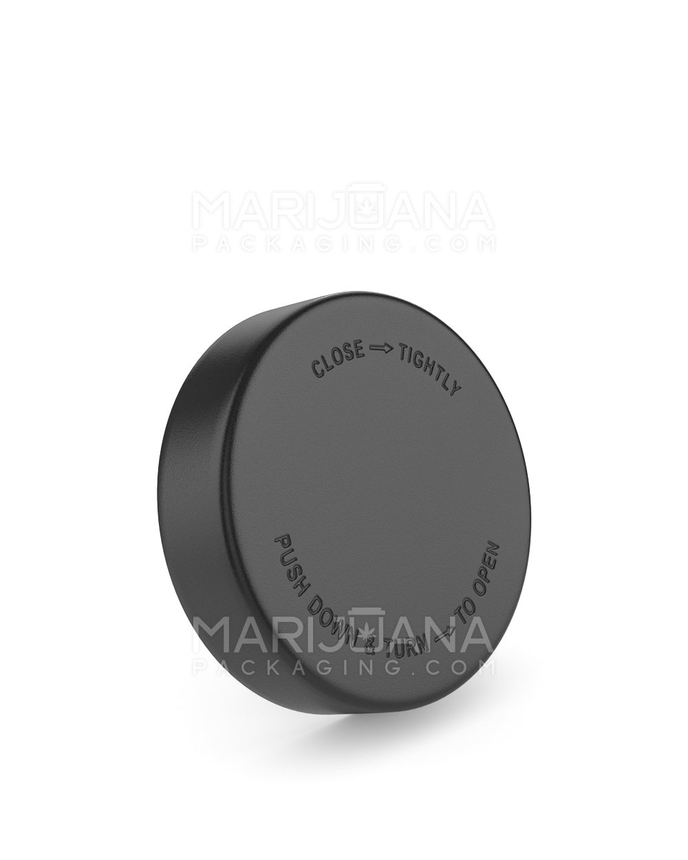 Child Resistant | Smooth Push Down & Turn Plastic Caps w/ Foam Liner | 57mm - Semi Gloss Black - 72 Count - 1