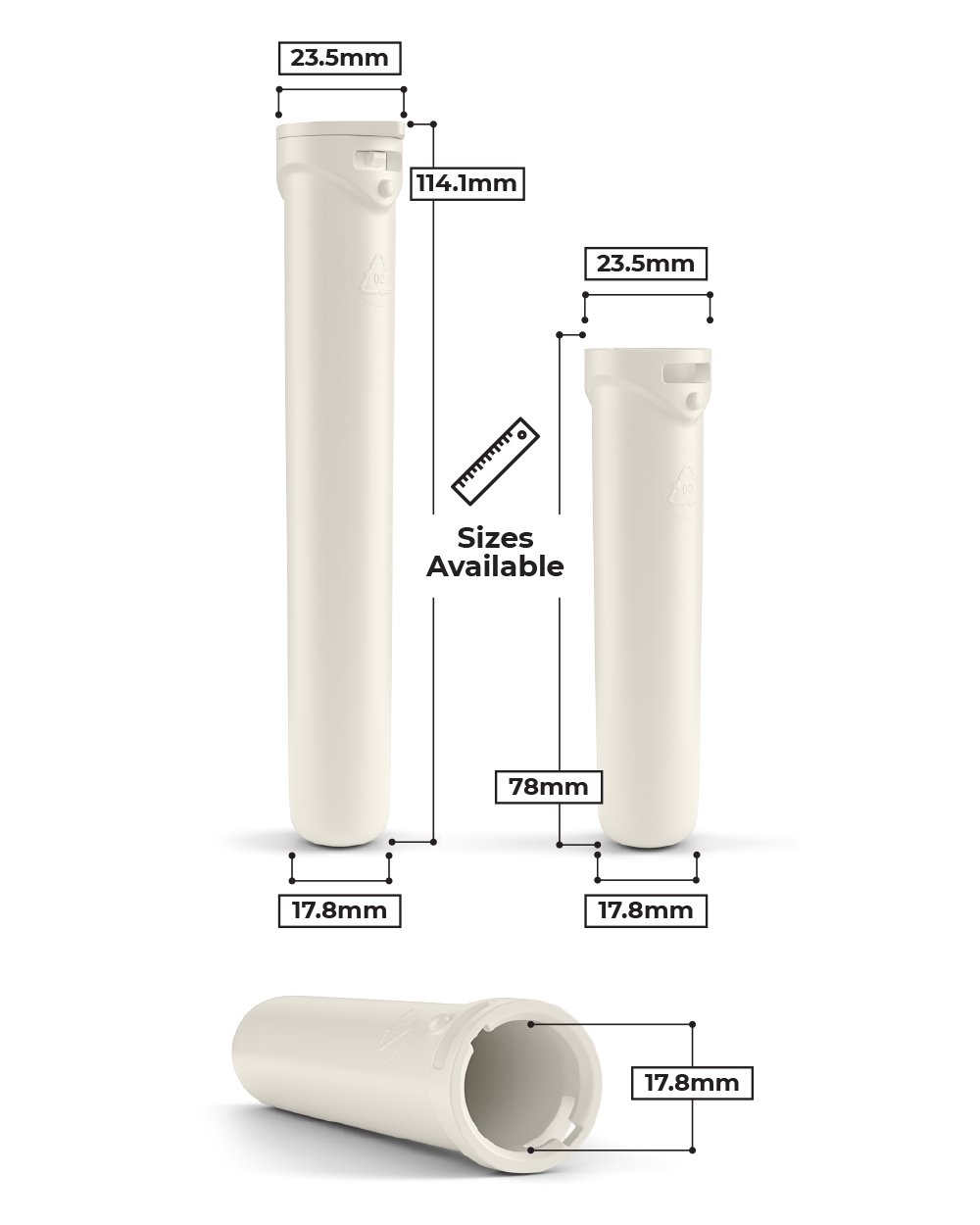 Child Resistant & Sustainable | 100% Recyclable "Line-up Arrow" Reclaimed Ocean Plastic Pre-Roll Tubes | 78mm - Beige - 2