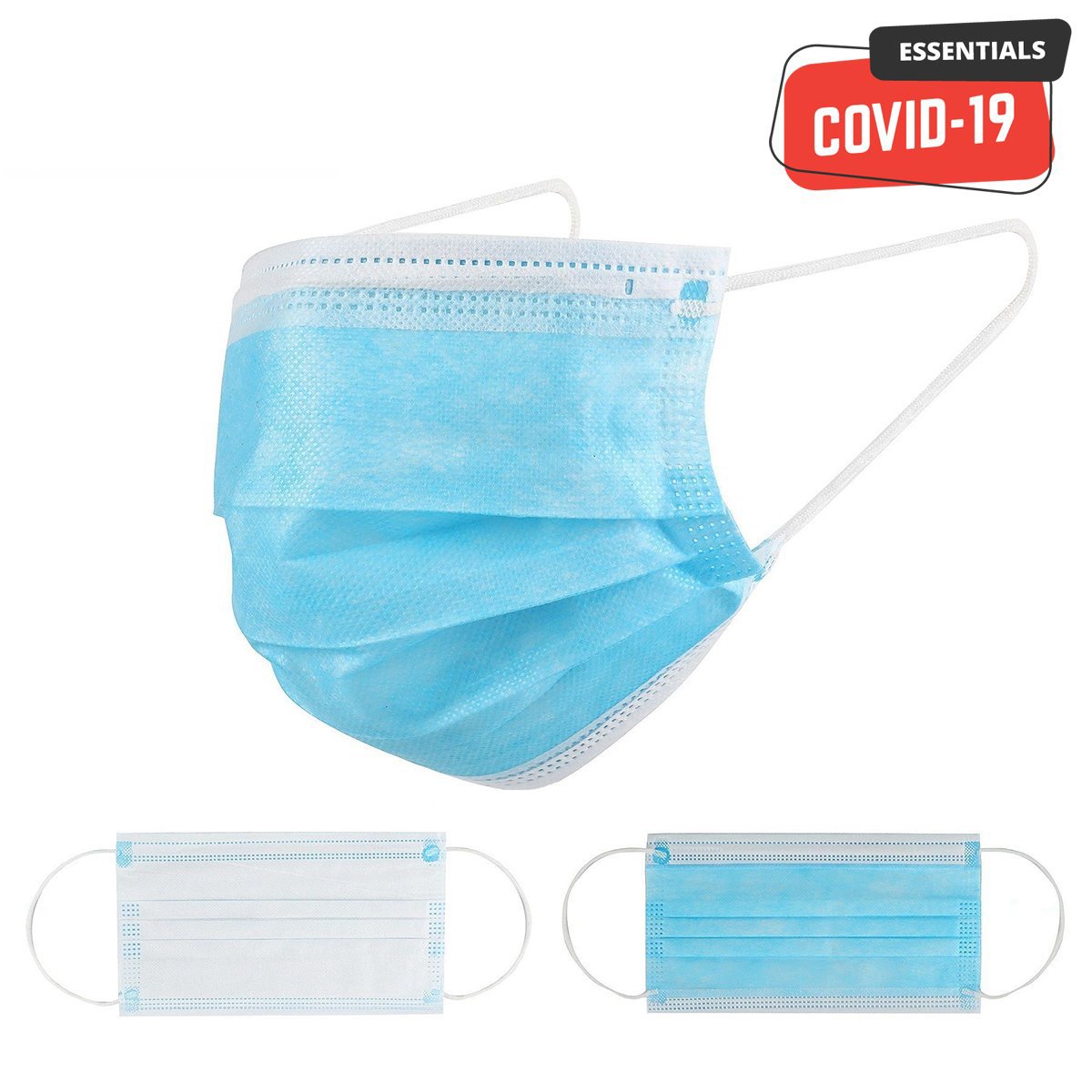 Disposable Protective Face Masks | 3 Ply - Blue - 50 Count - 1