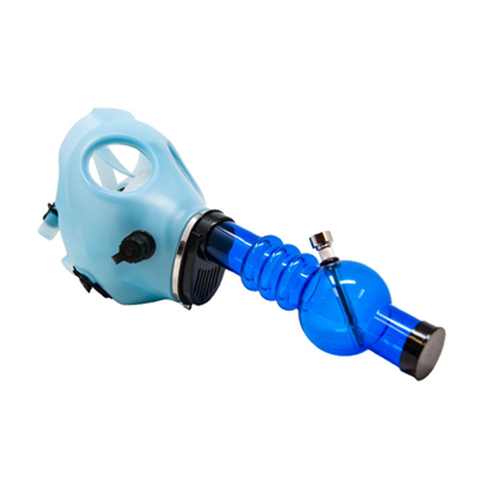 Glow-in-the-Dark | Gas Mask Acrylic Water Pipe | 8in Tall - Grommet Bowl - Blue - 2