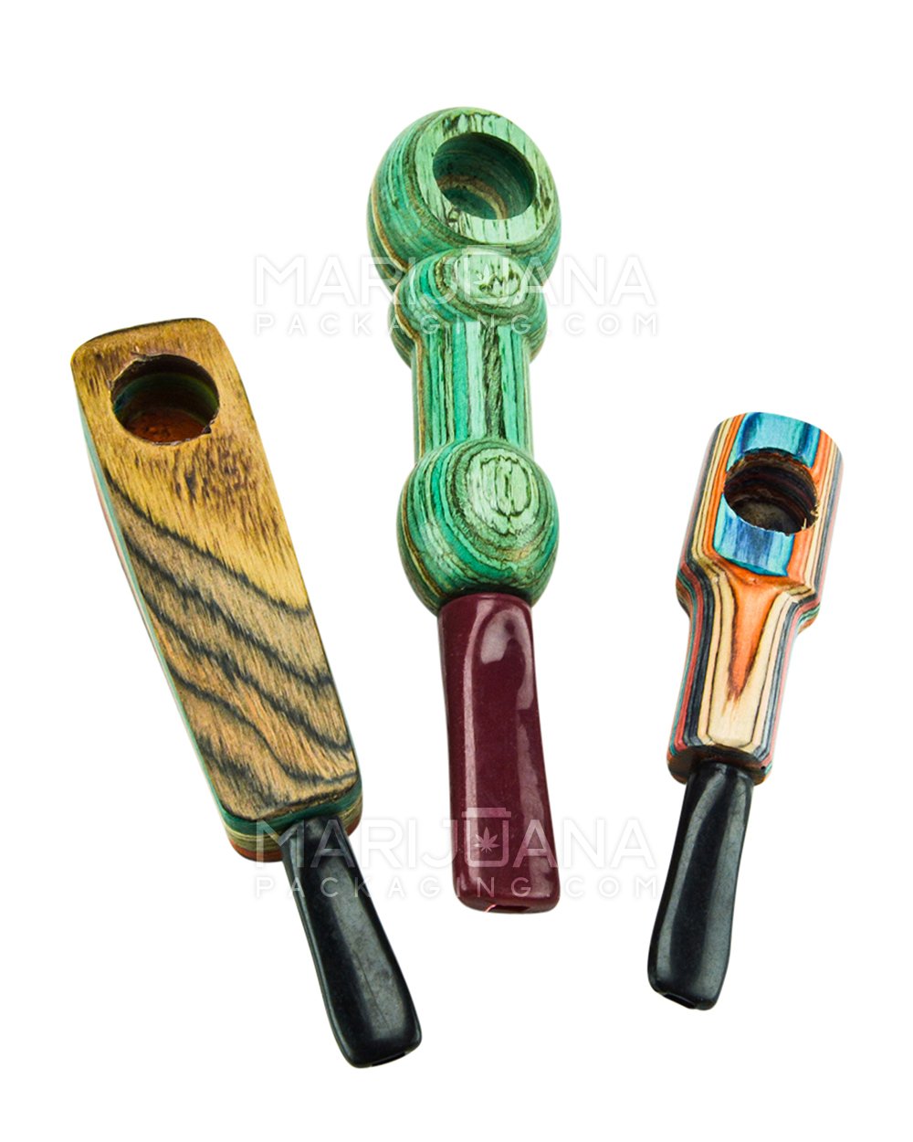 Flat Mouth Spoon Hand Pipe | 4in Long - Wood - Assorted - 1
