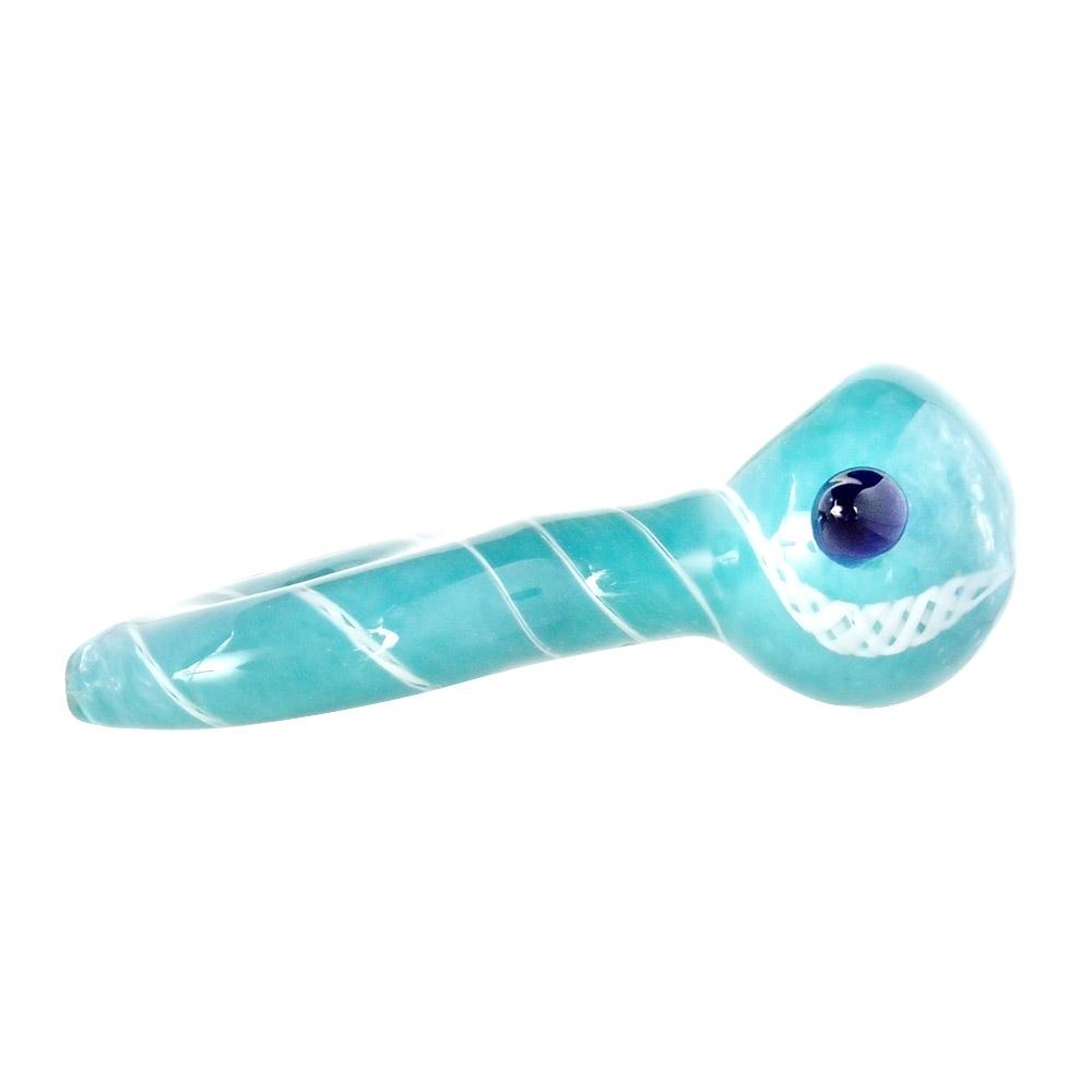 Frit & Spiral Donut Spoon Hand Pipe w/ Knocker | 4.5in Long - Glass - Assorted - 3