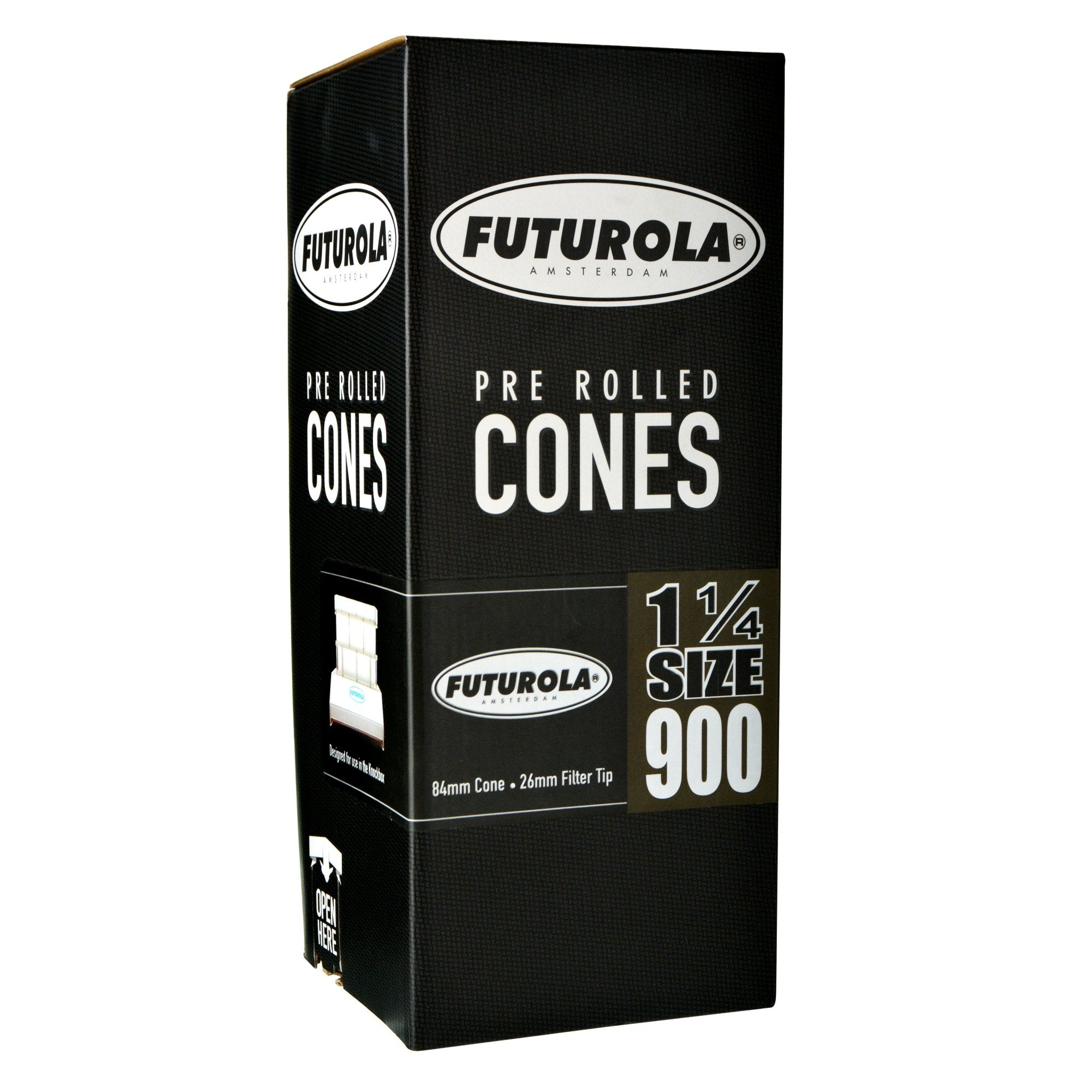 FUTUROLA | 1 1/4 Size Pre-Rolled Cones | 84mm - Classic White Paper - 900 Count - 1