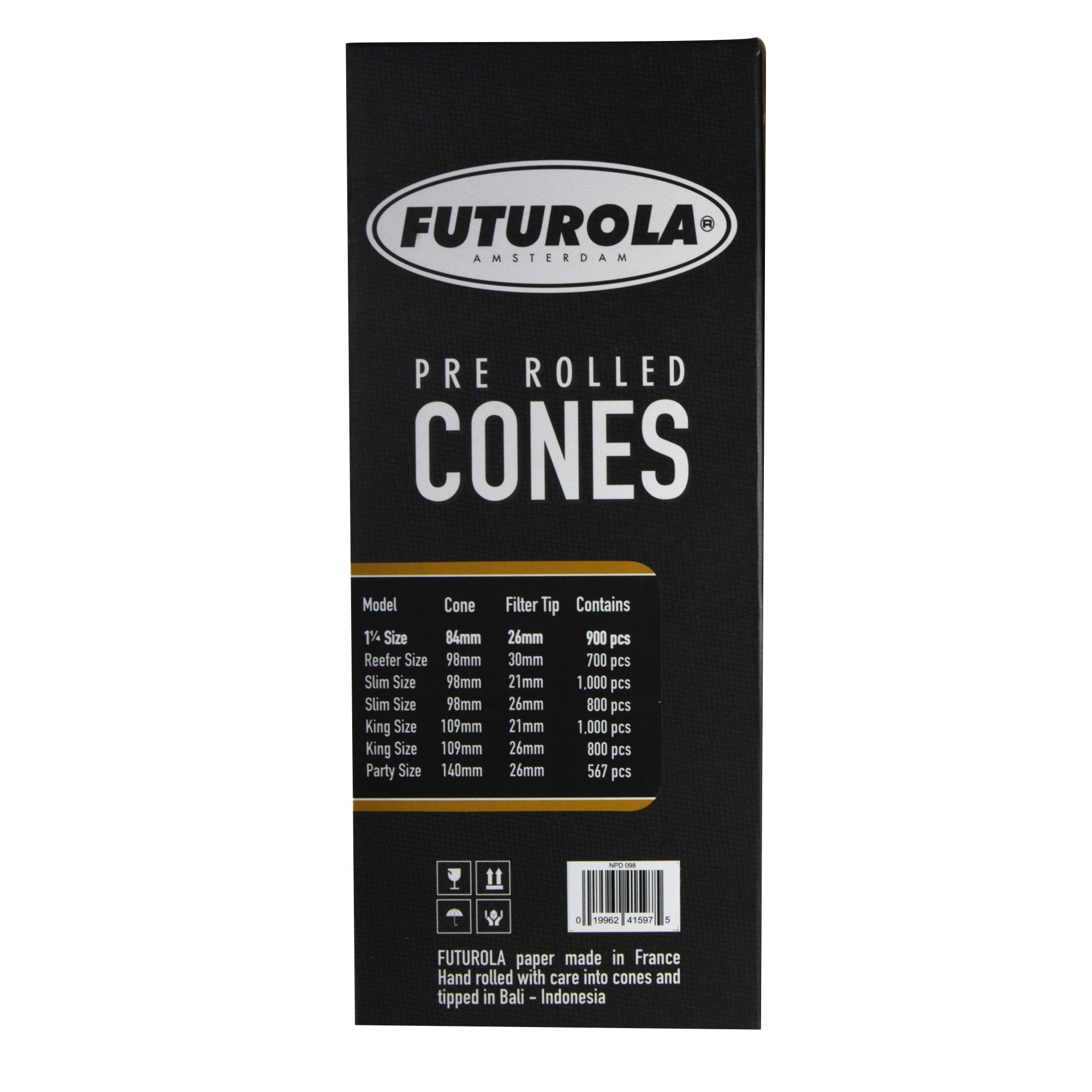 FUTUROLA | 1 1/4 Size Pre-Rolled Cones | 84mm - Dutch Brown Paper - 900 Count - 5