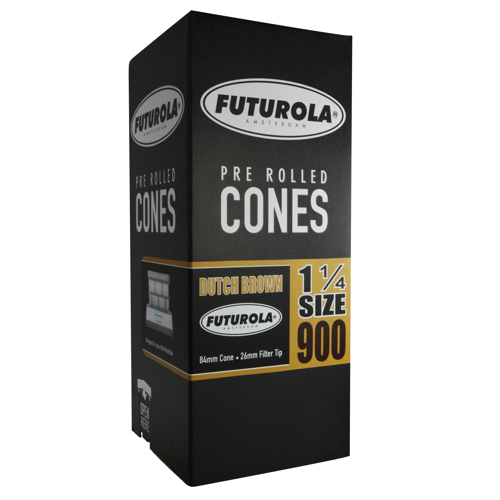 FUTUROLA | 1 1/4 Size Pre-Rolled Cones | 84mm - Dutch Brown Paper - 900 Count - 1