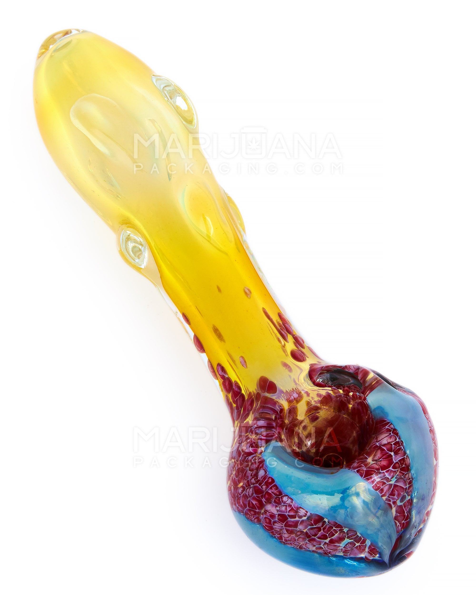 Frit & Gold Fumed Beaded Spoon Hand Pipe | 5.5in Long - Glass - Gold - 1