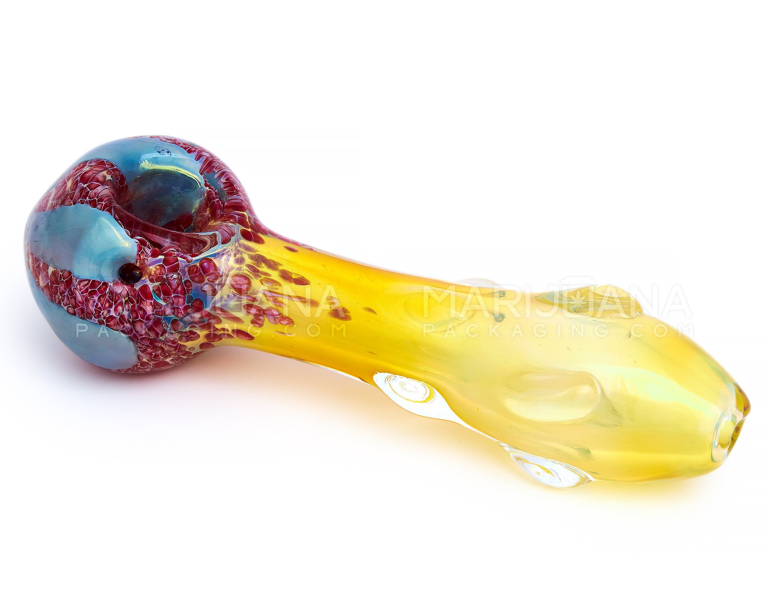 Frit & Gold Fumed Beaded Spoon Hand Pipe | 5.5in Long - Glass - Gold - 5