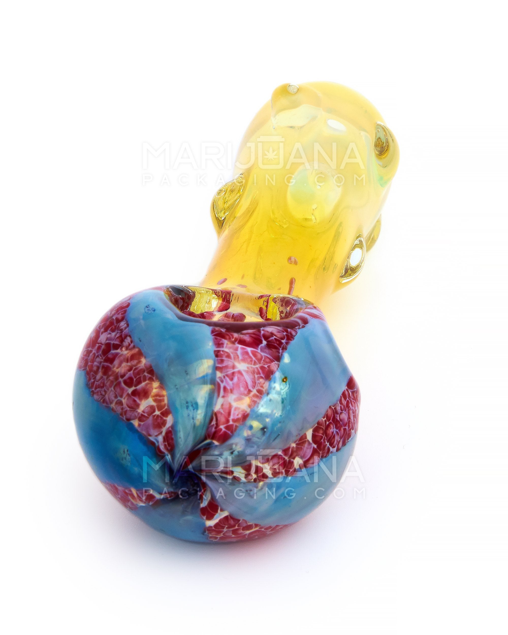 Frit & Gold Fumed Beaded Spoon Hand Pipe | 5.5in Long - Glass - Gold - 3