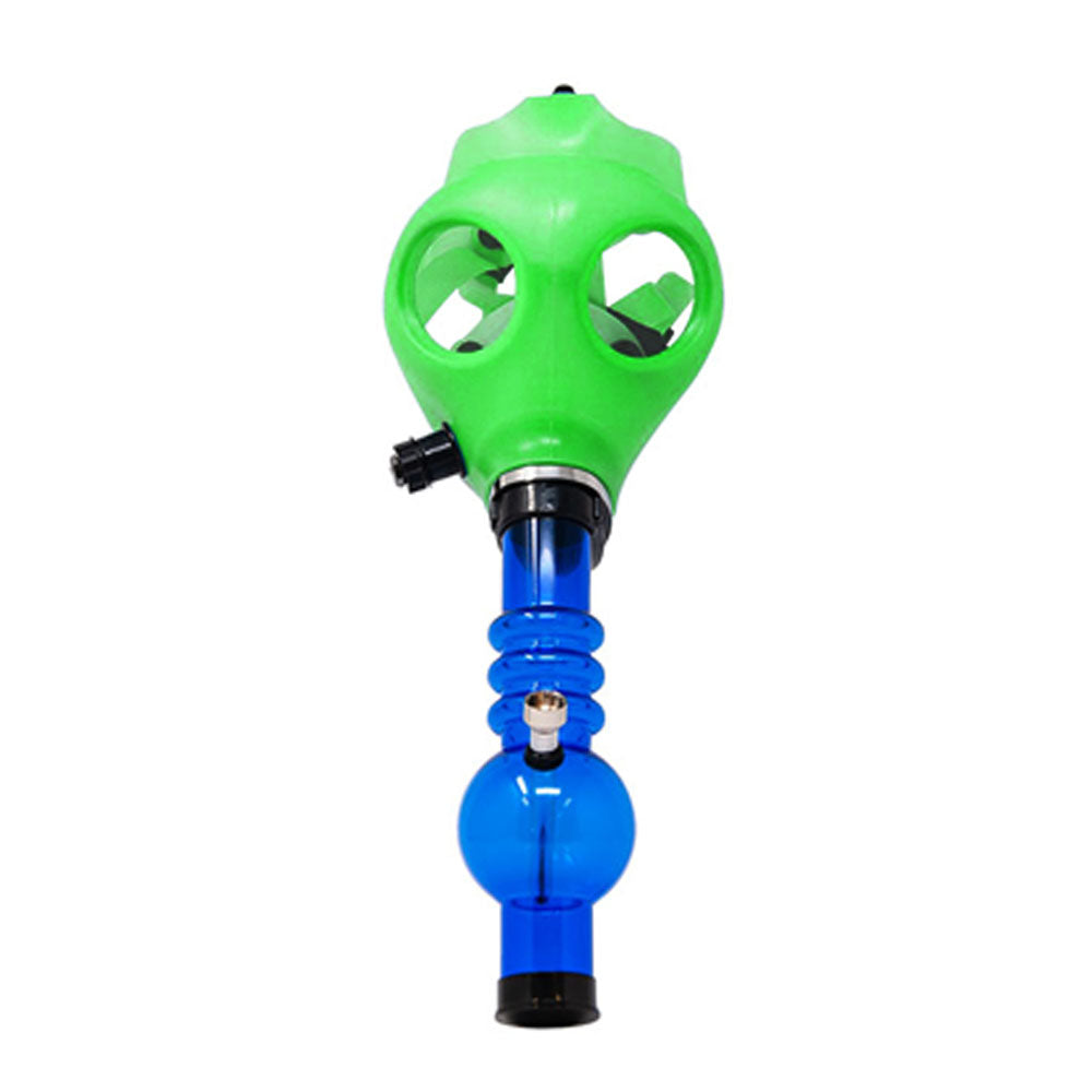 Glow-in-the-Dark | Gas Mask Acrylic Water Pipe | 8in Tall - Grommet Bowl - Green - 1