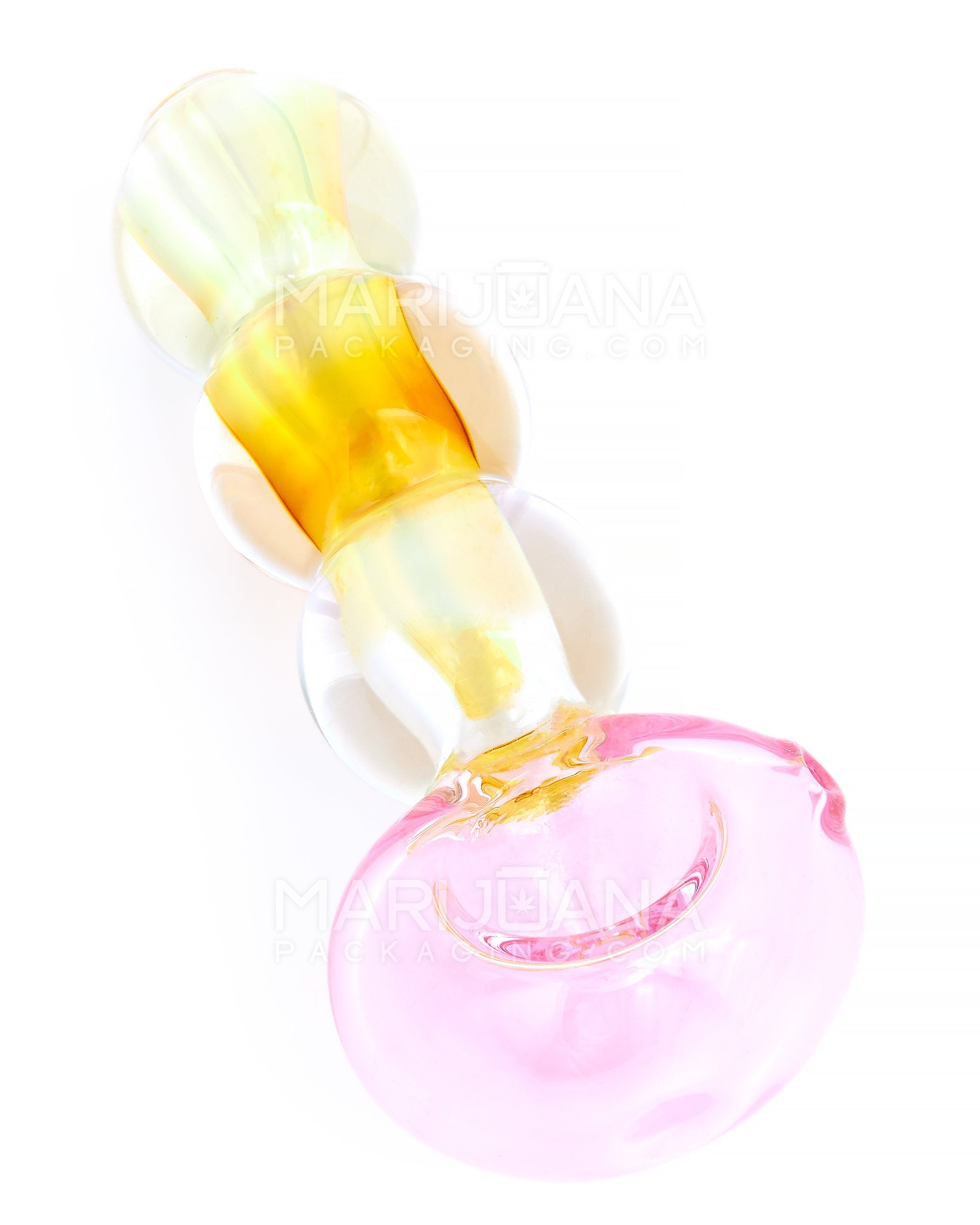 Double Blown | Gold Fumed Bulged Spoon Hand Pipe | 4.5in Long - Glass - Pink - 1
