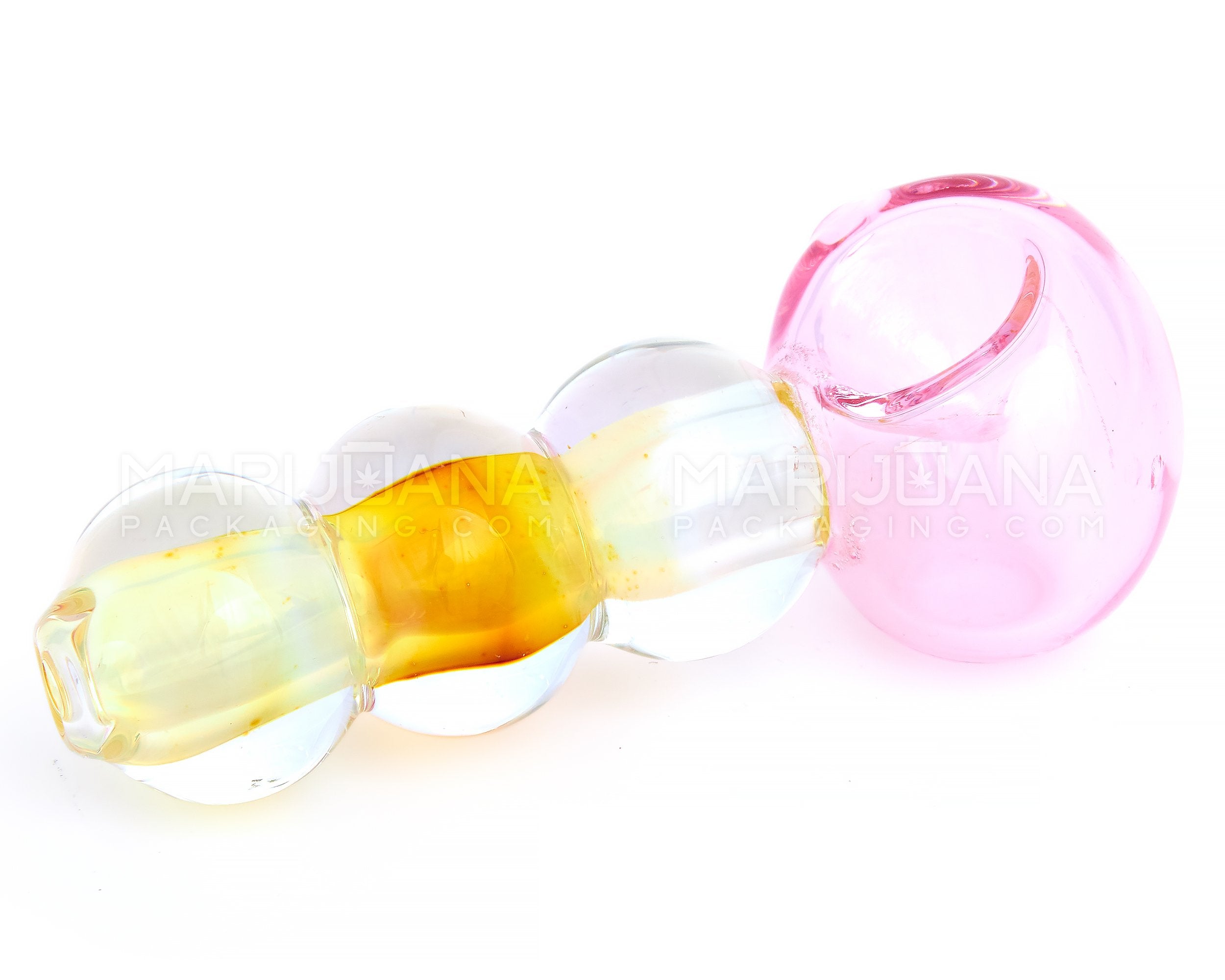 Double Blown | Gold Fumed Bulged Spoon Hand Pipe | 4.5in Long - Glass - Pink - 5