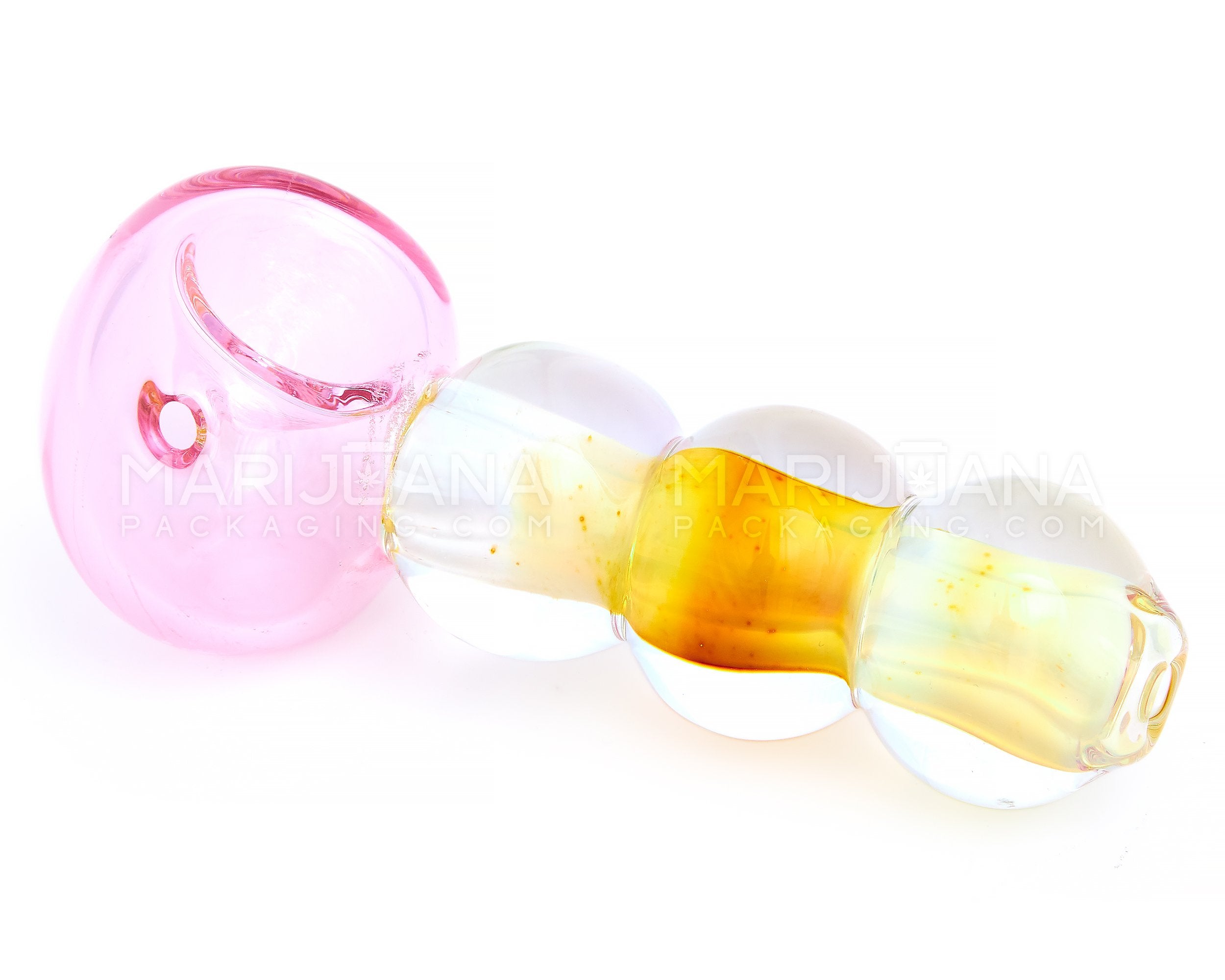 Double Blown | Gold Fumed Bulged Spoon Hand Pipe | 4.5in Long - Glass - Pink - 4