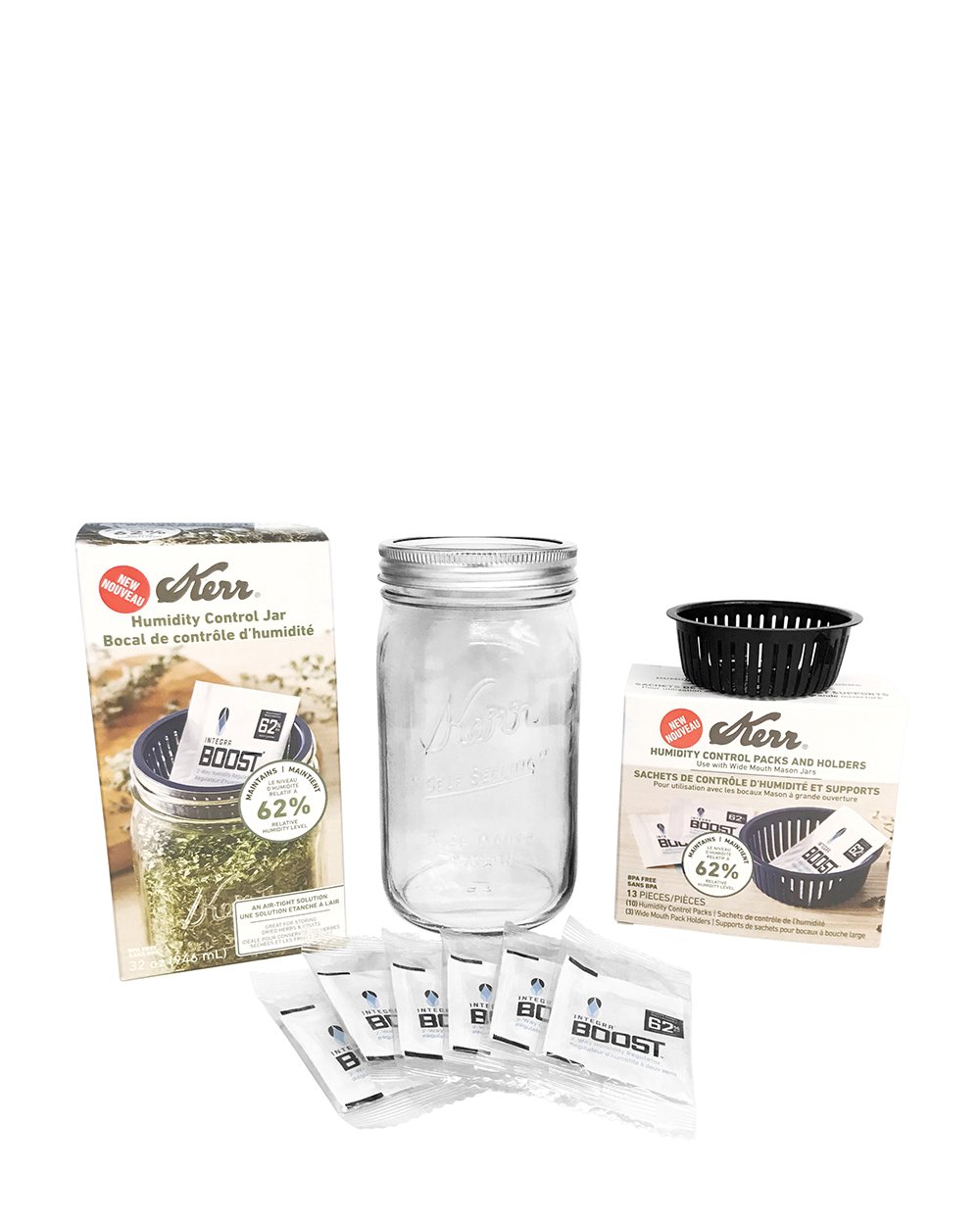 KERR | Humidity Control Clear Glass Jar w/ Pods | 32oz - 62% - 6 Packs - 1