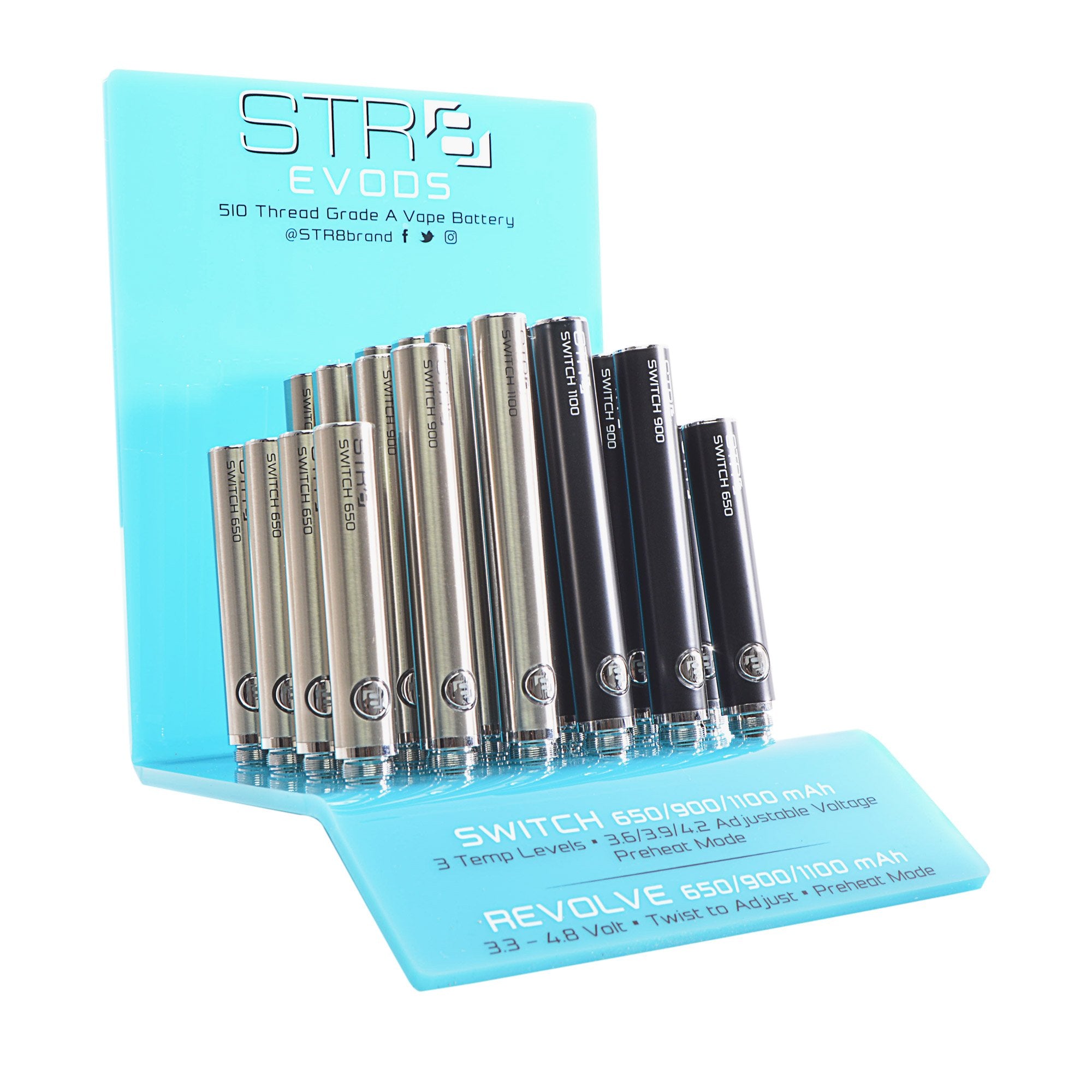 STR8 | 'Retail Display' EVOD Batteries | Switch/Revolve - Mixed - 24 Count - 1