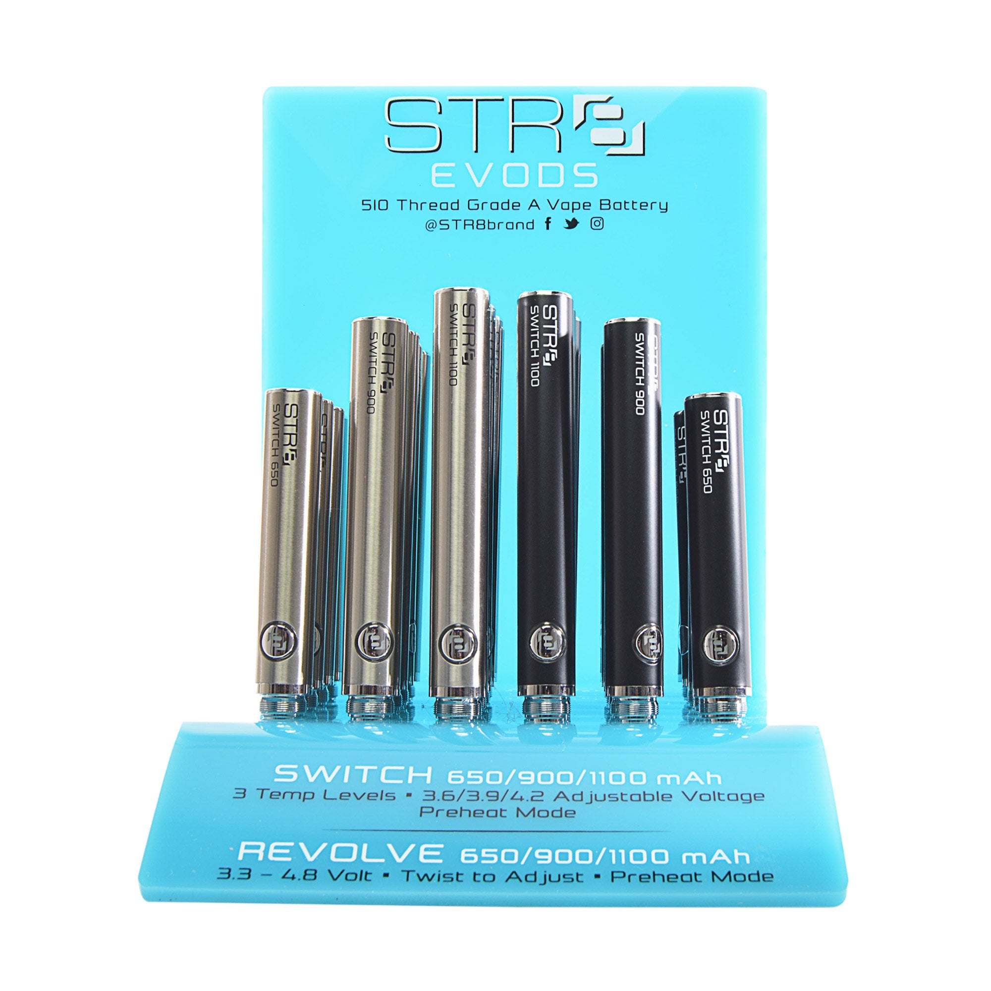 STR8 | 'Retail Display' EVOD Batteries | Switch/Revolve - Mixed - 24 Count - 2
