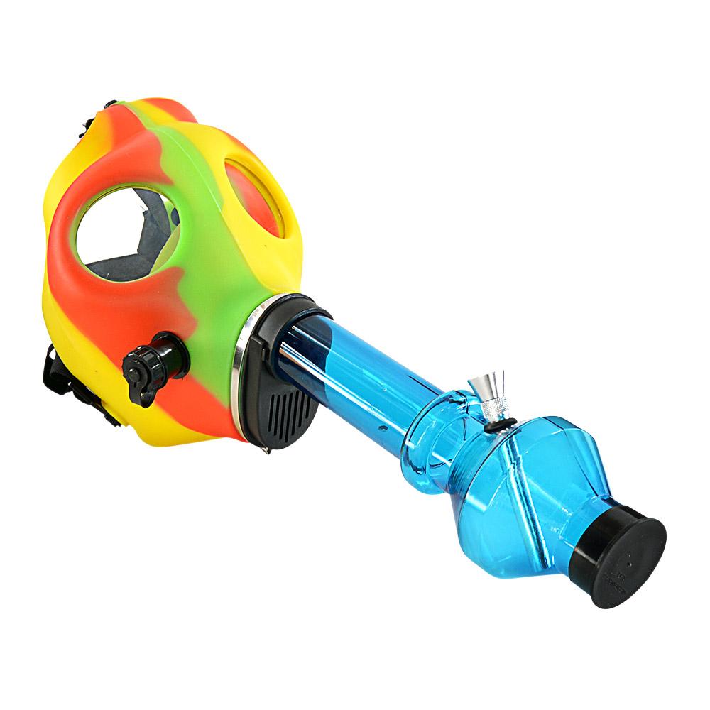 Gas Mask Acrylic Water Pipe | 8.5in Tall - Grommet Bowl - Mixed - 2