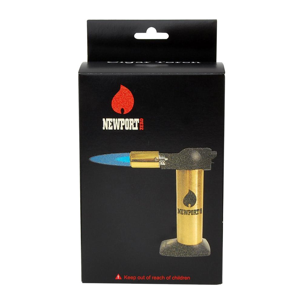 NEWPORT | Metal Cigar Torch w/ Safety Lock | 6in Tall - No Butane - Black & Gold - 7
