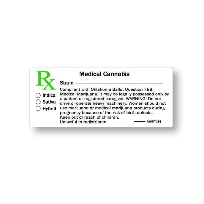 Oklahoma Medical Cannabis Labels | 3in x 1.25in - Rectangle - 1000 Count - 1