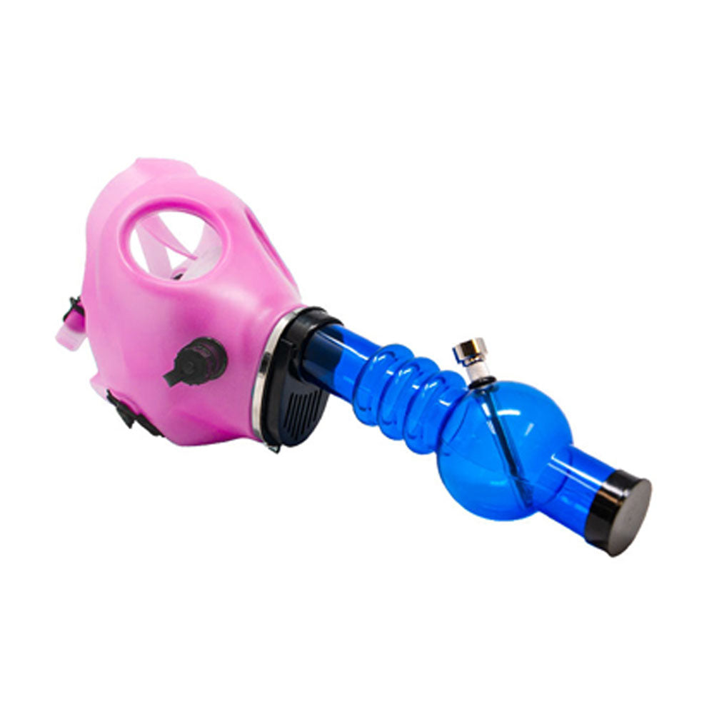 Glow-in-the-Dark | Gas Mask Acrylic Water Pipe | 8in Tall - Grommet Bowl - Pink - 2