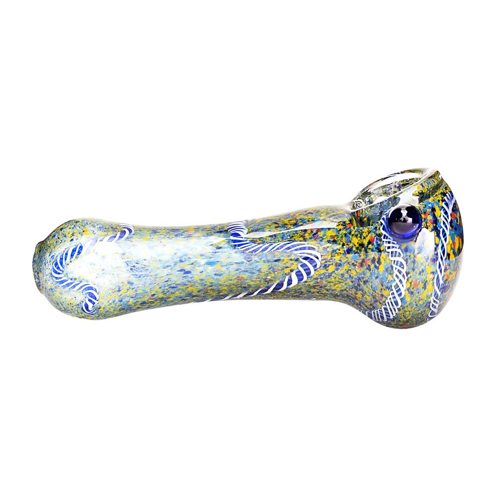 Ribboned & Frit Spoon Hand Pipe w/ Knocker | 4.5in Long - Glass - Assorted - 3
