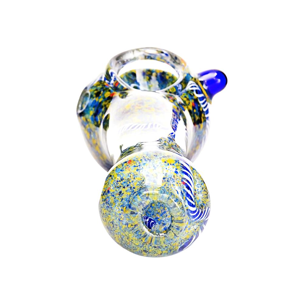 Ribboned & Frit Spoon Hand Pipe w/ Knocker | 4.5in Long - Glass - Assorted - 2