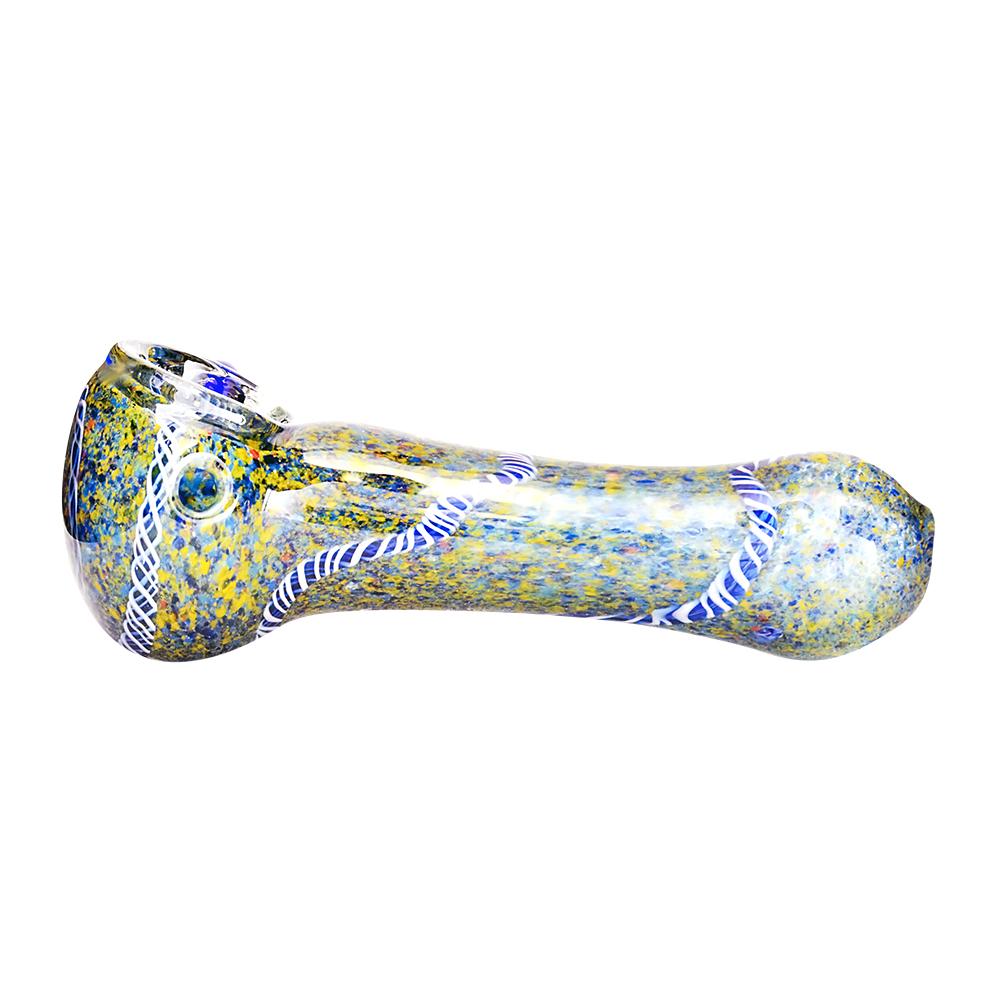 Ribboned & Frit Spoon Hand Pipe w/ Knocker | 4.5in Long - Glass - Assorted - 5
