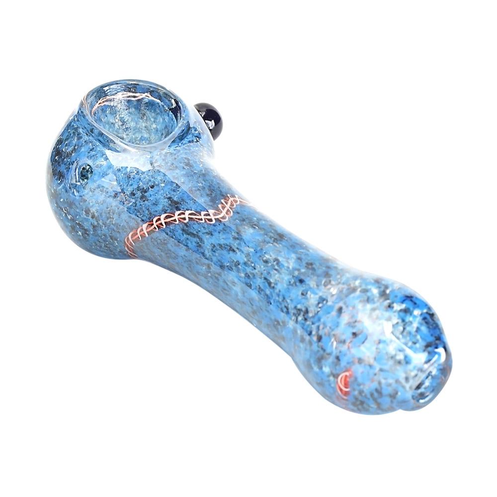 Ribboned & Frit Spoon Hand Pipe w/ Knocker | 4.5in Long - Glass - Assorted - 9